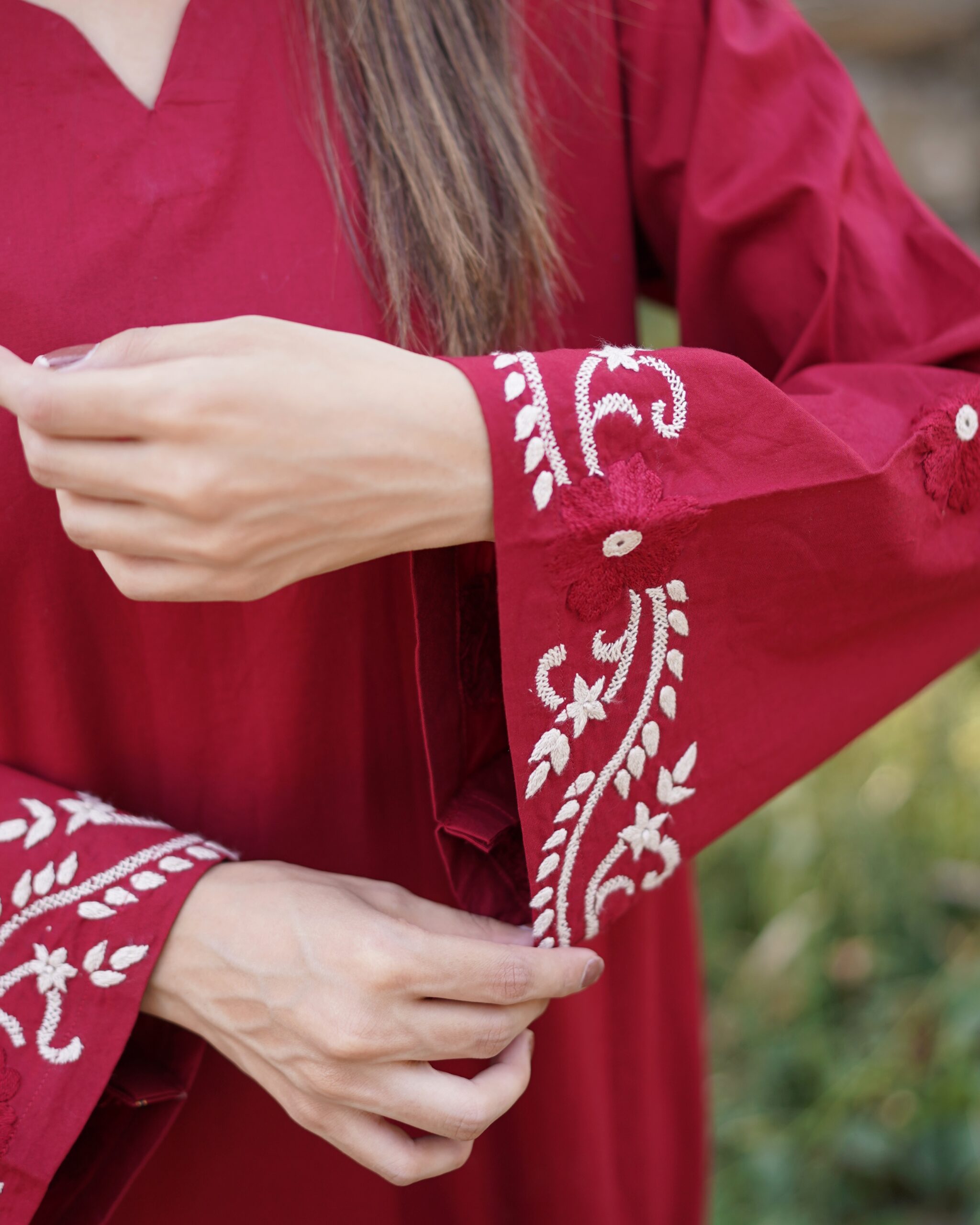 Maroon Hand Embroidered Long Kurti for Women - Image 14