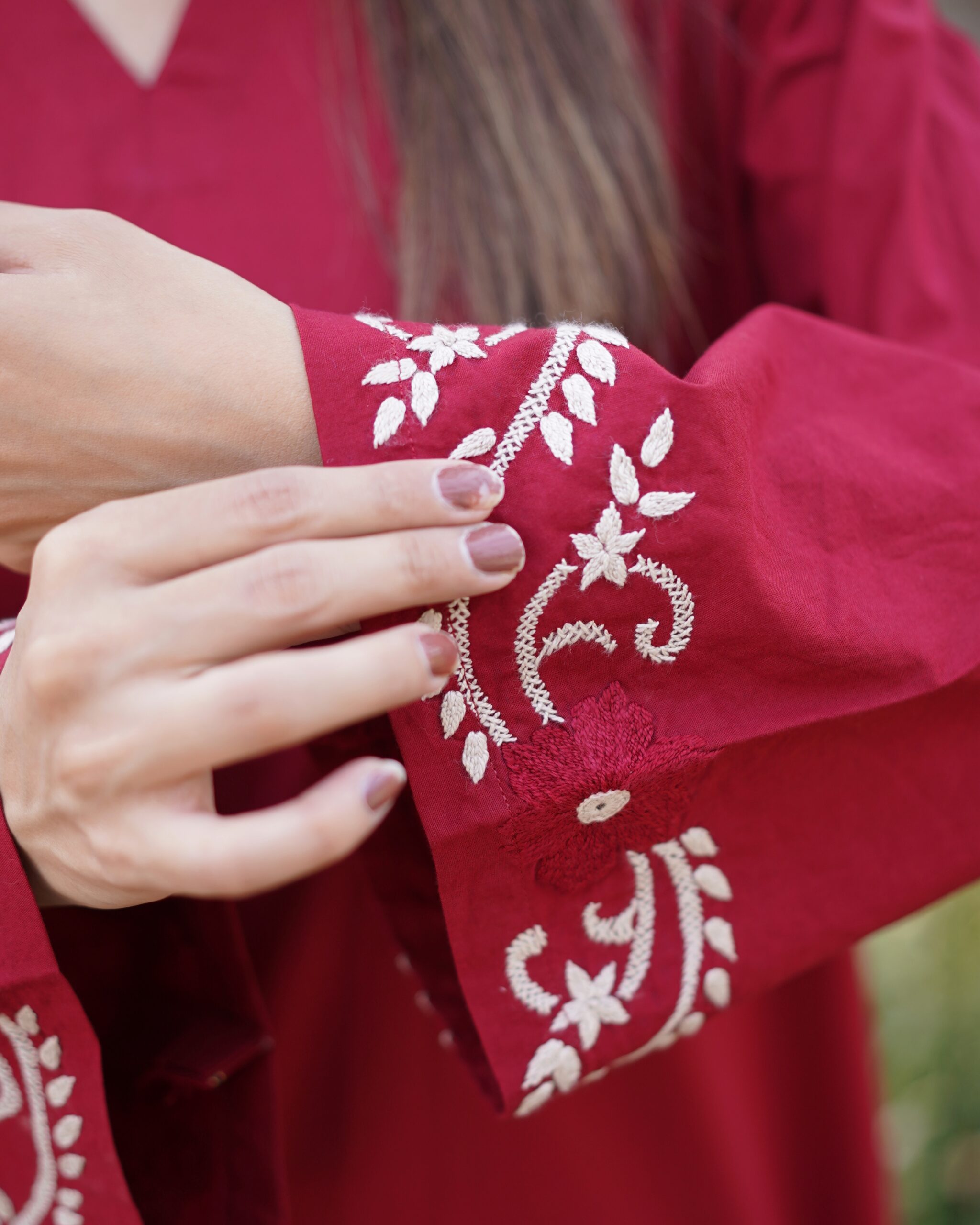 Maroon Hand Embroidered Long Kurti for Women - Image 13