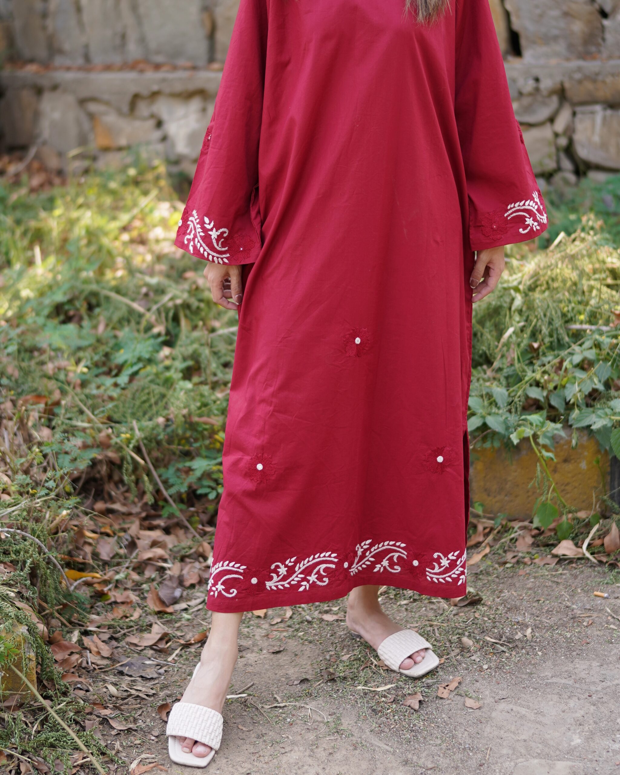 Maroon Hand Embroidered Long Kurti for Women - Image 15