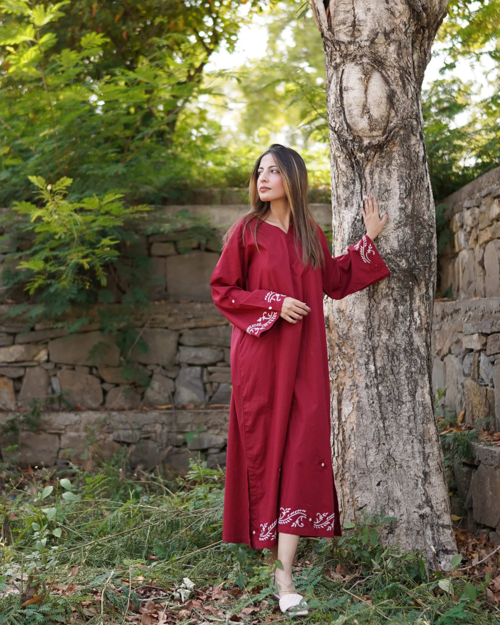 Maroon Hand Embroidered Long Kurti for Women - Image 8