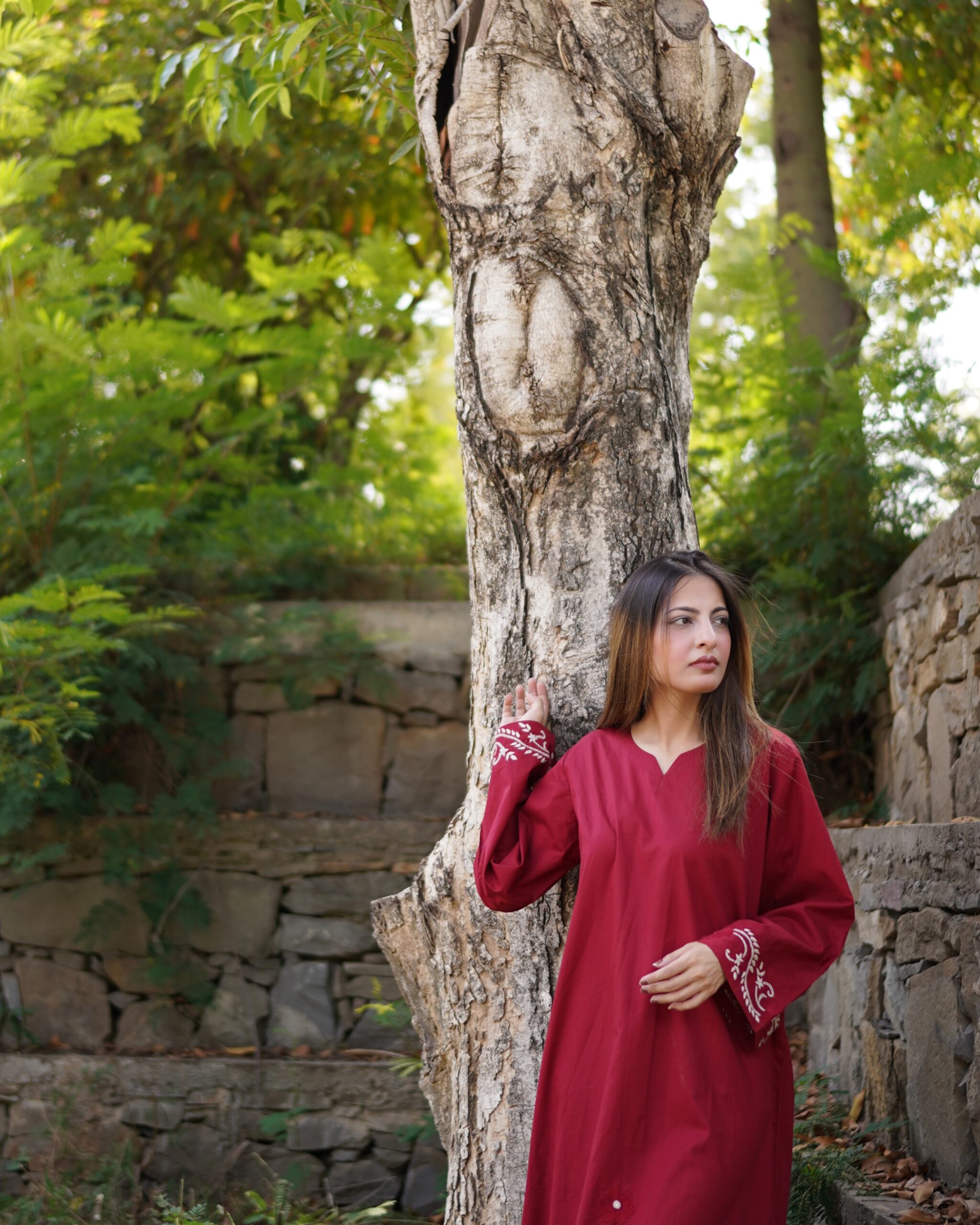 Maroon Hand Embroidered Long Kurti for Women - Image 10