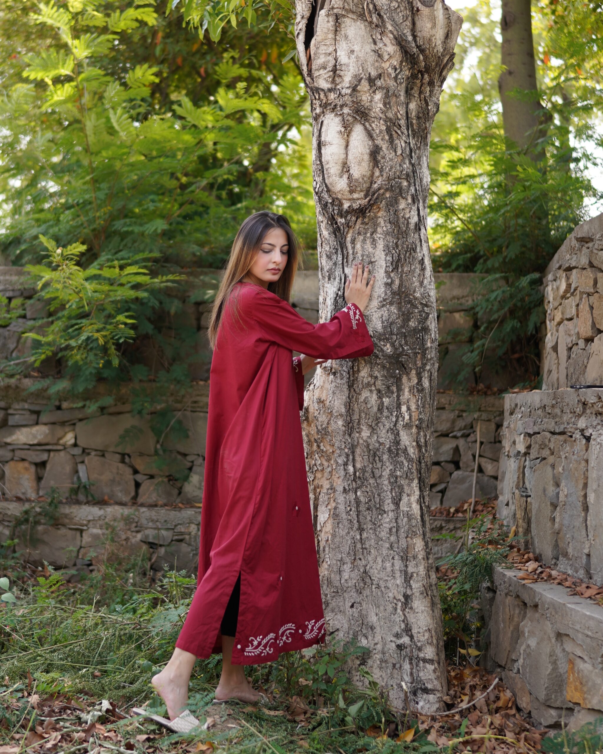 Maroon Hand Embroidered Long Kurti for Women - Image 11