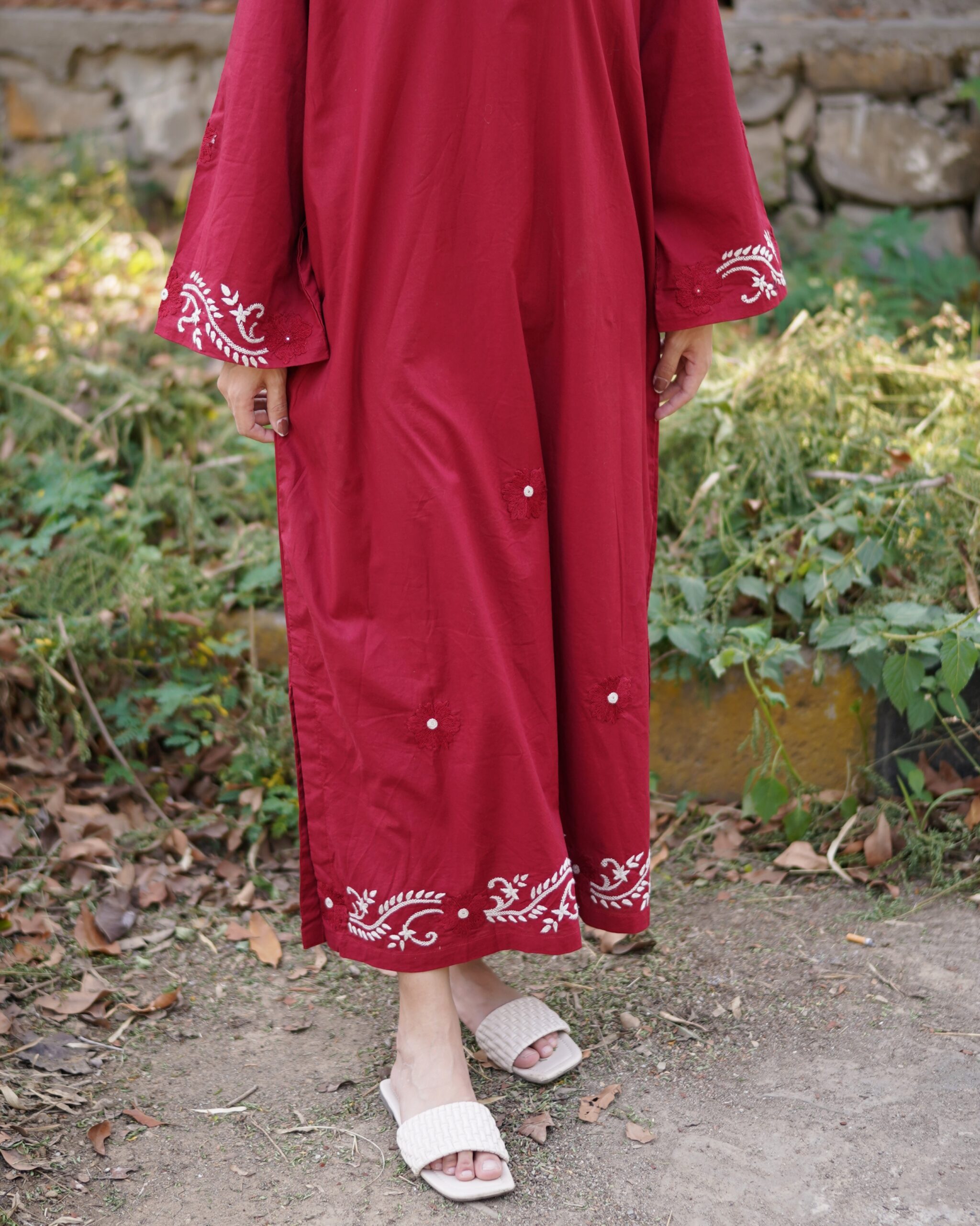 Maroon Hand Embroidered Long Kurti for Women - Image 9