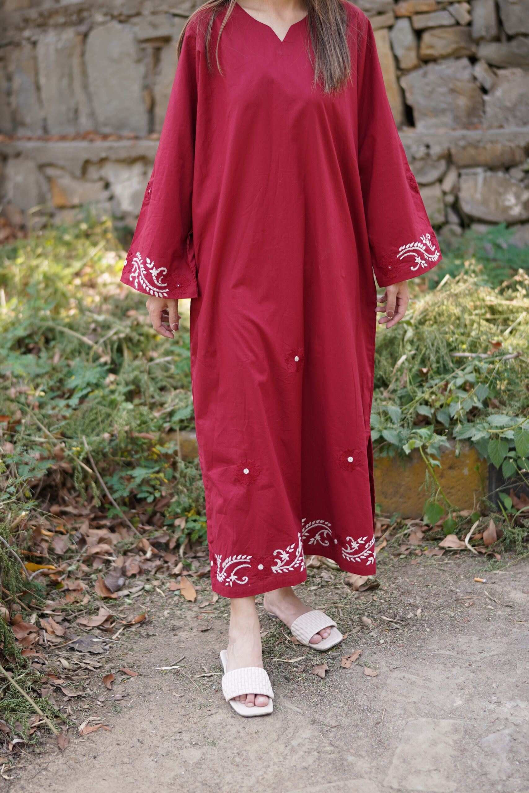 Maroon Hand Embroidered Long Kurti for Women - Image 6