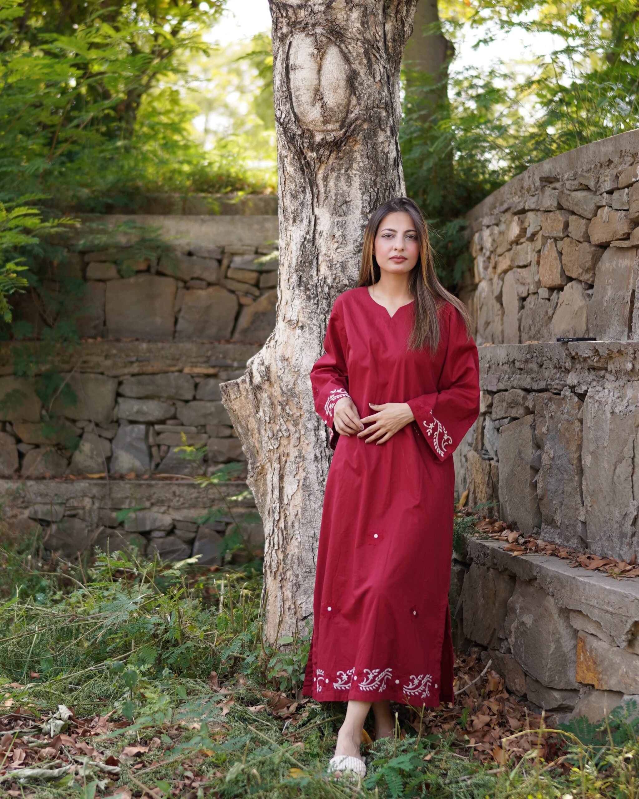 Maroon Hand Embroidered Long Kurti for Women - Image 5