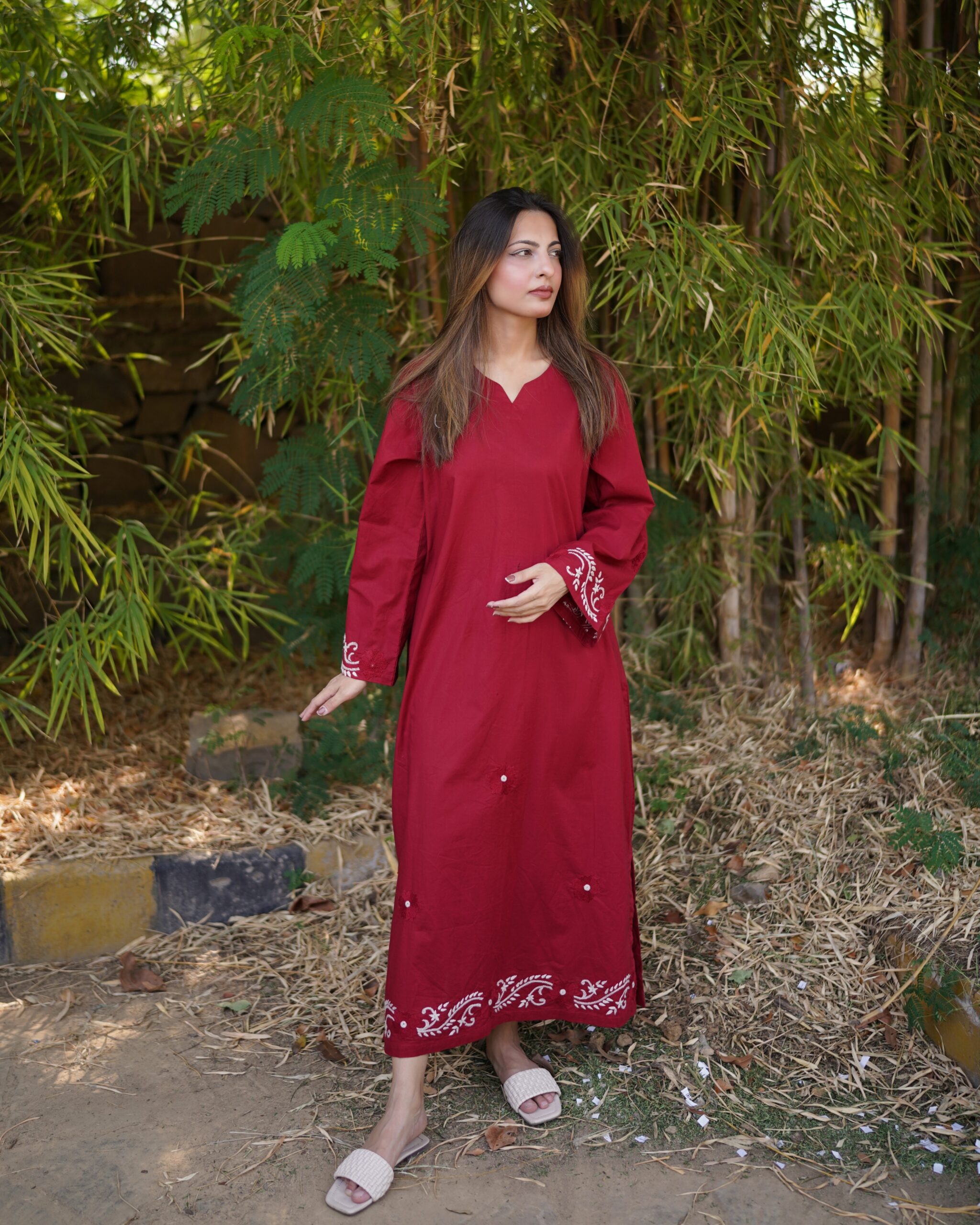 Maroon Hand Embroidered Long Kurti for Women - Image 12