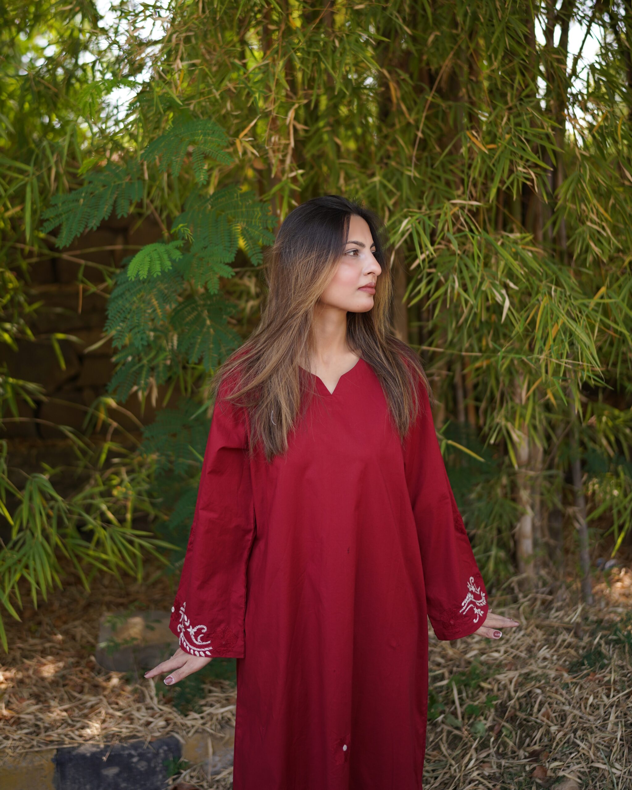 Maroon Hand Embroidered Long Kurti for Women - Image 4