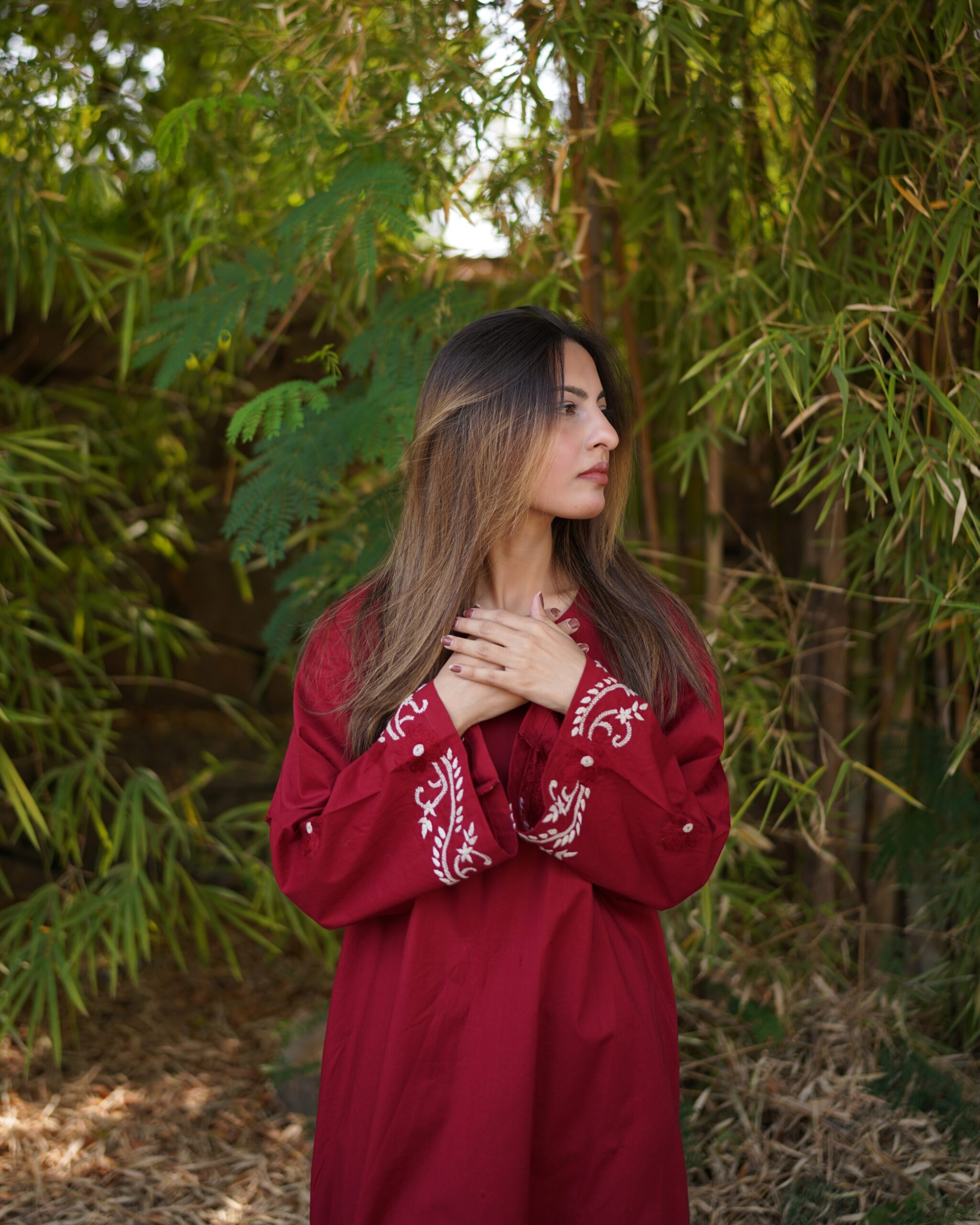 Maroon Hand Embroidered Long Kurti for Women